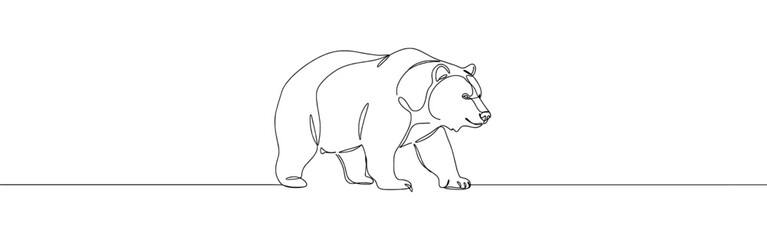 Bear continuous one line drawing. Grizzly bear. Vector illustration.