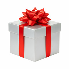 Silver Gift Box with Red Ribbon