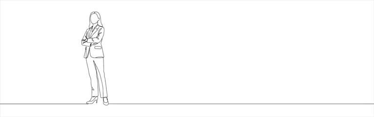 Business woman continuous one line drawing. Woman presenting.