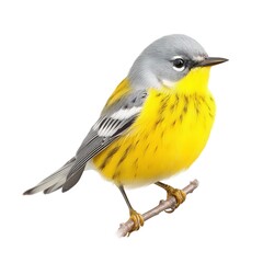 Colorful bird perched on a branch, showcasing striking yellow and gray feathers. The avian subject is isolated against a transparent background, presenting the natural beauty and detail of its plumage