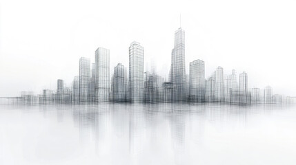 Fototapeta premium Abstract wireframe skyline of modern high rise buildings with minimalist aesthetic