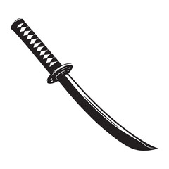 Obraz premium Ornate Wakizashi silhouette, designed for battle and ceremony – Wakizashi illustration – Minimalist Wakizashi vector – Weapon silhouette
