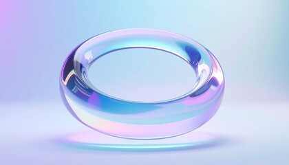 Dynamic transparent torus sculpture modern art gallery 3d visualization minimalist environment elevated viewpoint contemporary concept