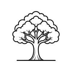 lonely oak tree outline line art icons, vector illustration