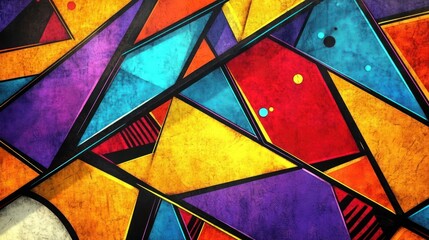 Abstract geometric design featuring vibrant colors and sharp angles.