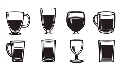 Various Drink Glasses Illustration