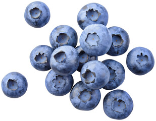 Blueberry isolated png. Blueberry heap top view on white or transparent background. Perfect...