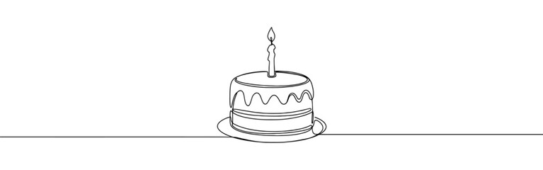 Birthday cake continuous one line drawing. Celebration and Dessert.