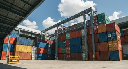 Cargo containers stacked in a warehouse yard illustrating the shipping and logistics