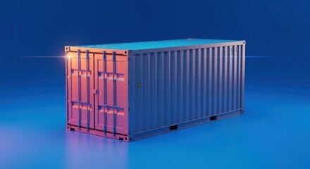 Obraz premium Digital rendering of a shipping container on blue background