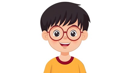 Obraz premium Happy Boy with Glasses Cartoon Illustration