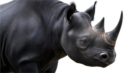 Obraz premium Red Book Black Rhino - side profile, head slightly turned, isolated on white background 