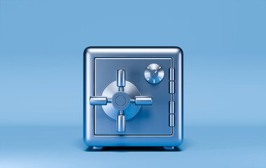 Closed Metallic Safe on Blue Background