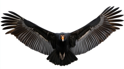 Red Book California Condor - wings spread, frontal view, isolated on white background