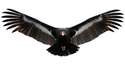 Red Book California Condor - wings spread, frontal view, isolated on white background