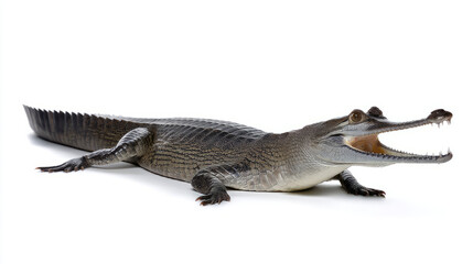 Obraz premium Red Book Gharial - lying down, mouth slightly open, isolated on white background