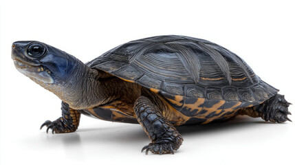 Obraz premium Arakan Forest Turtle - standing, head slightly raised, isolated on white background