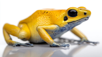 Golden Poison Frog - sitting, vibrant color visible, isolated on white background