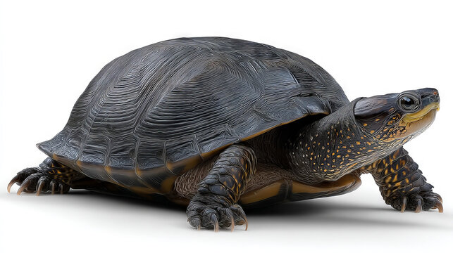Arakan Forest Turtle - standing, head slightly raised, isolated on white background