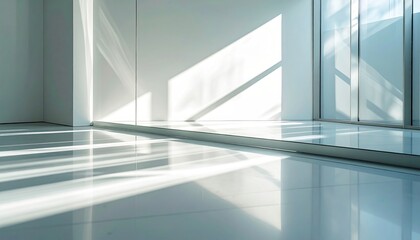 Light play on minimalist white interior modern architecture space abstract photography urban environment wide angle view