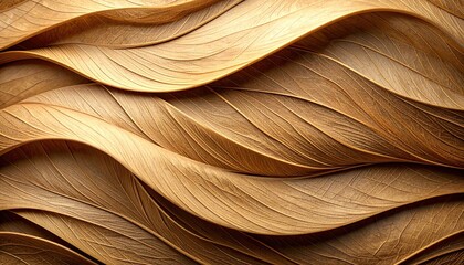 Flowing golden leaves abstract art wall decoration indoor environment close-up view nature inspired design