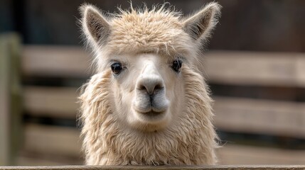 Obraz premium Curious White Alpaca Portrait