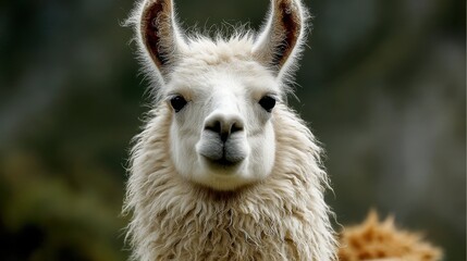 Obraz premium Llama Portrait: Soft White Fur and Gentle Gaze