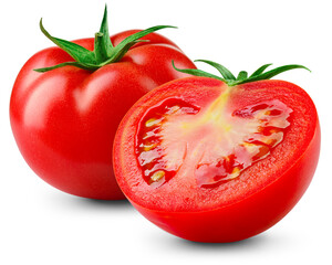 Tomato png. Tomato with a half isolated on transparent background. Perfect retouched png tomato no background. Tomatoes with transparent shadow. Full depth of field.