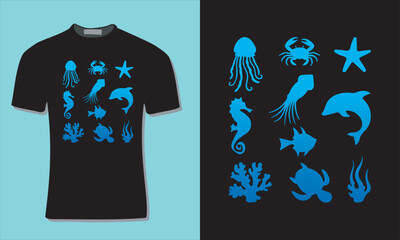 Marine Biology T-Shirt Design with Mockup Template For Print, Poster, Card, Mug, Bag, Invitation And Party.	