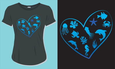 Marine Biology T-Shirt Design with Mockup Template For Print, Poster, Card, Mug, Bag, Invitation And Party.	