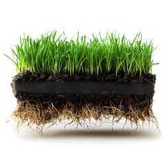 Green grass growing from ground with roots showing