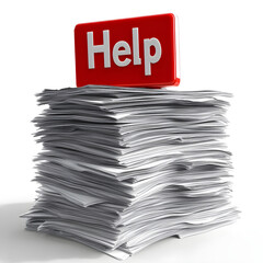 Stack of paper with help sign displaying too much work