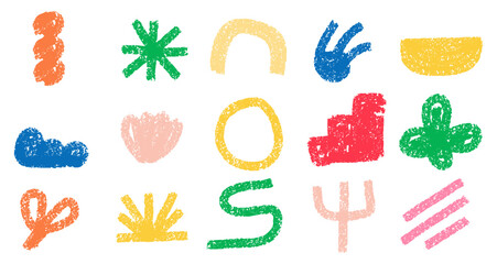Retro shape and scribble crayon abstract texture doodle collection
