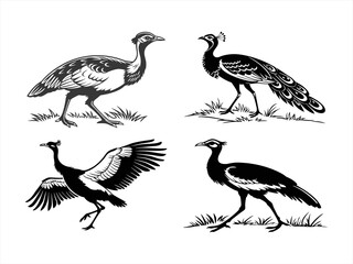 bustard bird sihouette black vector bundle