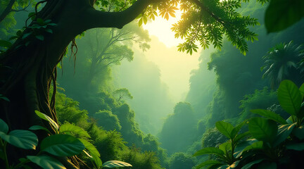 Tropical Rainforest Canopy at Dawn