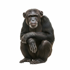Naklejka premium A Curious Chimpanzee Sitting on White Background