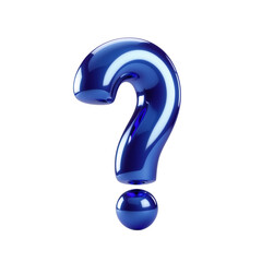 3D dark blue question mark icon with a shiny, reflective surface. Ideal for help center graphics, digital interfaces, and support visuals
