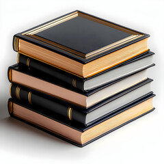Stack of hardcover books with golden edges on white background