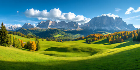 Fototapeta premium Scenic Autumnal Alps Meadow Landscape
