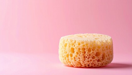 Artistic close-up of a natural sea sponge on soft pink background home decor minimalist aesthetic studio lighting