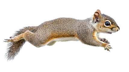 Obraz premium Playful Grey Brown Squirrel Jumping Isolated on White Background