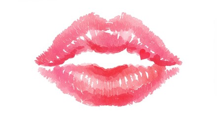 Watercolor lip print with soft edges and heart accent