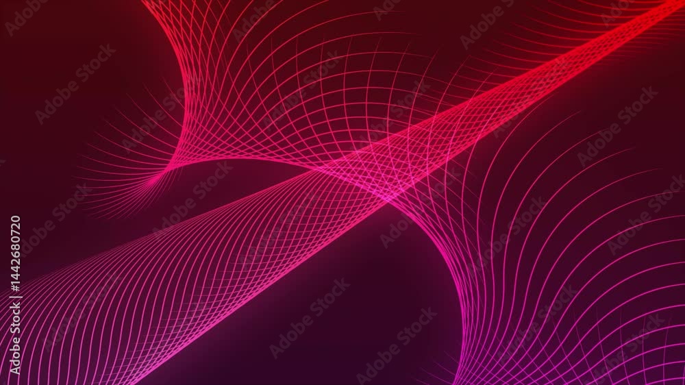 Poster tech inspired abstract motion background animation. red light lines futuristic grid on red backgroun