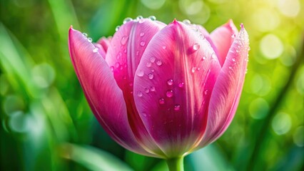 Fototapeta premium Pink Tulip Long Exposure Water Drops Garden Photography - Macro Shot Dew Drops Floral Bloom Spring