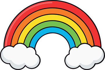 High Quality Rainbow Vector Illustration Featuring Floating Clouds – Perfect for Children’s Educational Materials, Kids’ Art, and Creative Digital Design Projects for Modern Stock Collections