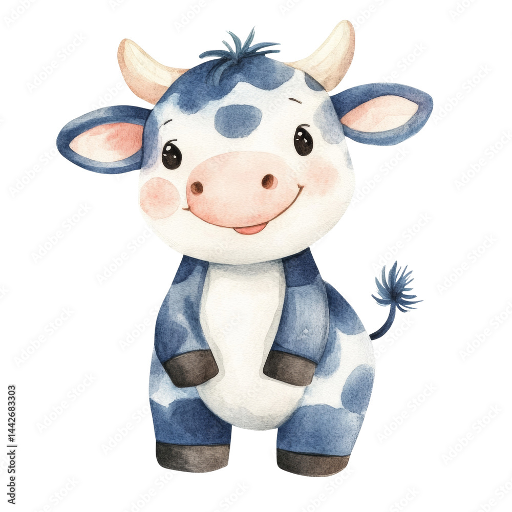 Aufkleber adorable watercolor calf illustration with gentle features and playful pose on a transparent backdro