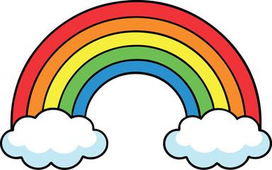 High Quality Rainbow Vector Illustration Featuring Floating Clouds – Perfect for Children’s Educational Materials, Kids’ Art, and Creative Digital Design Projects for Modern Stock Collections