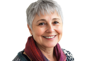 Cheerful Senior Woman with Grey Hair Smiling Positively in Portrait