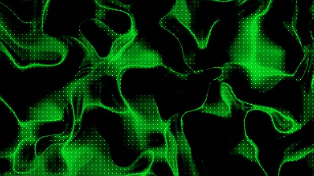 Green metallic gradient abstract pattern with a visual effect that resembles waves or a rippling liquid surface, on a black background. The pattern is made up of glowing lines that form an organic tex