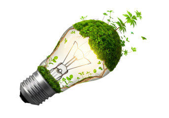 Light Bulb with Greenery Isolated on Transparent Background



